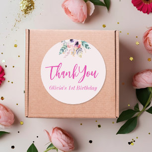 Wild One Girl's First Birthday Danke Runder Aufkleber