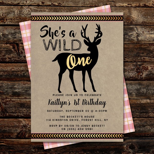 Wild One Girls First Birthday Party Invitations (Créateur téléchargé)