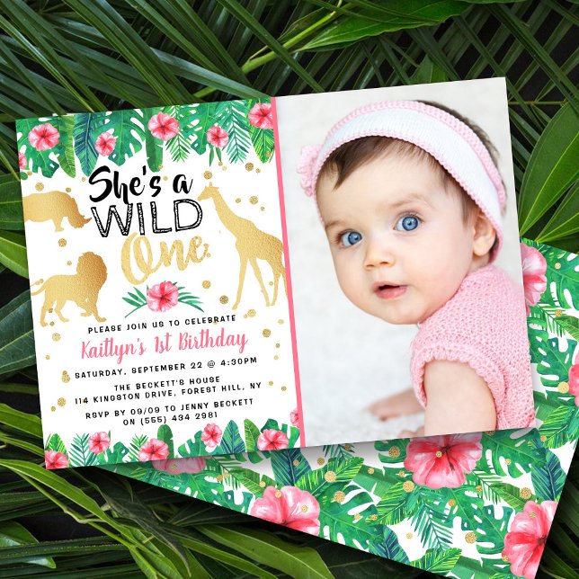 Wild One Girls Photo First Birthday Invitations (Créateur téléchargé)
