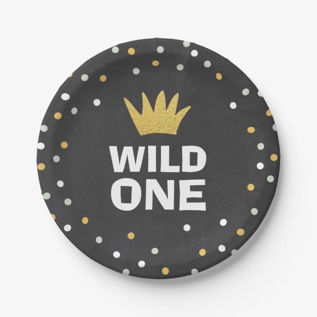 Wild One Gold Black First Geburtstag Paper Teller (Vorderseite)