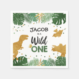 Wild One Gold Dinosaur Boy Birthday Safari Serviette