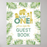 Wild One Gold Safari Baby Shower Guest Book Sign