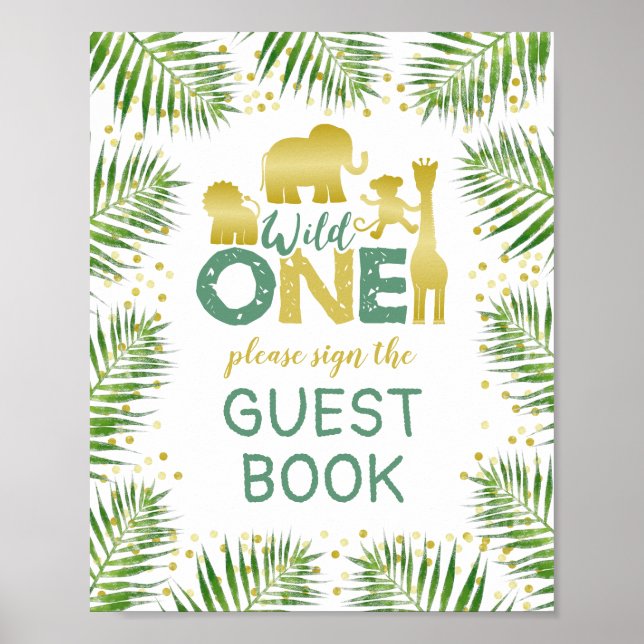 Wild One Gold Safari Baby Shower Guest Book Sign Poster (Vorne)