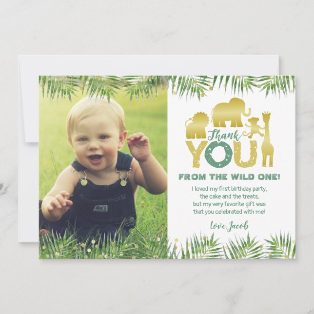 Wild One Gold Safari Foto Danke Karte (Vorderseite)