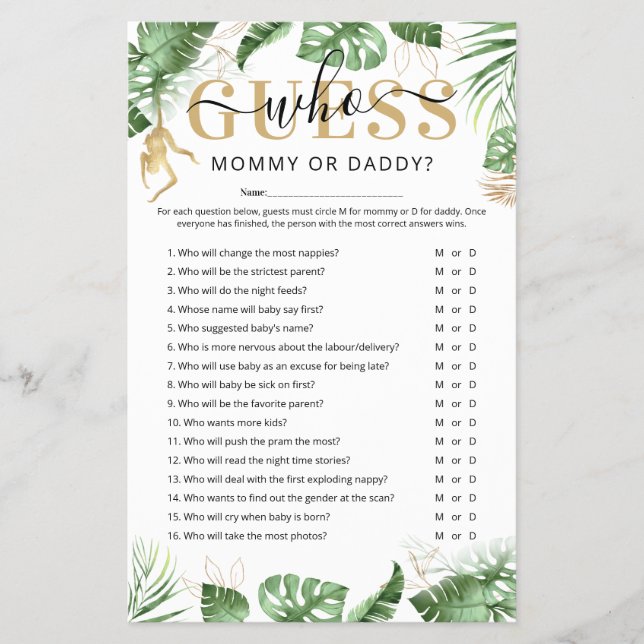 Wild One "Guess Who" Baby Shower Game Flyer (Vorne)