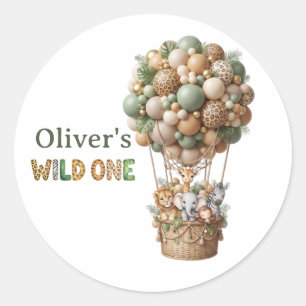 Wild One Heißluftballon-Safari-Geschenkaufkleber Runder Aufkleber