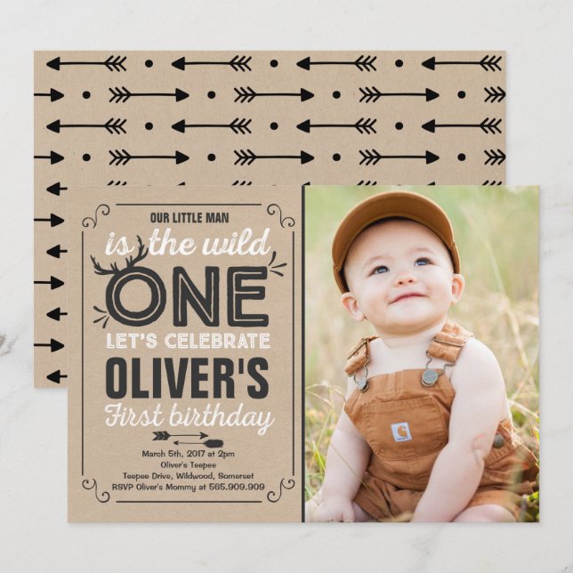 Wild One Invitation Boy Wild One Birthday Party Einladung (Vorne/Hinten)