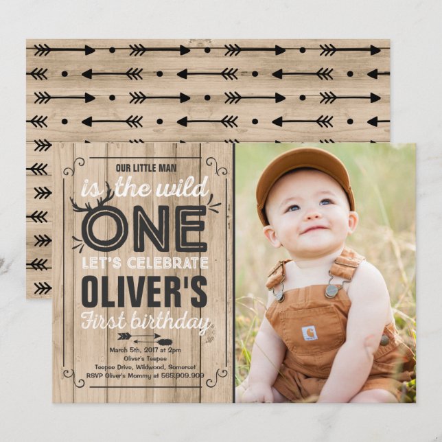 Wild One Invitation Boy Wild One Birthday Party Einladung (Vorne/Hinten)