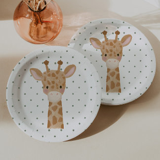 Wild One Jungen-Safari-Giraffe-Polka-Punkte Pappteller