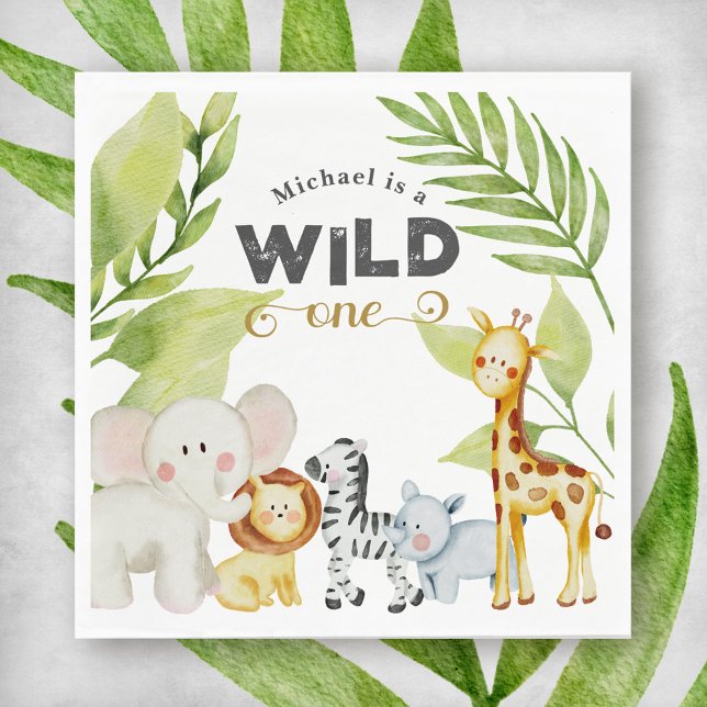 Wild One Jungle Animal zum Geburtstag Serviette (Von Creator hochgeladen)