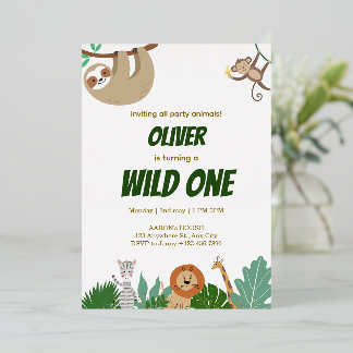 Wild One Jungle Animals Birthday Party Design Folieneinladung