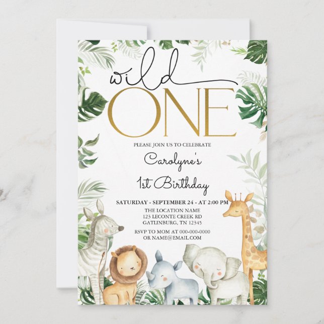 Wild One JUNGLE Baby Shower Einladung (Vorderseite)