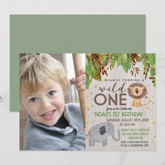 WILD ONE Jungle Boy Einladung zum 1. Geburtstag (Vorne/Hinten)