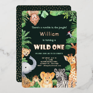 Wild One Jungle Boy Erstgeburtstag Rose Goldene Fo Folieneinladung