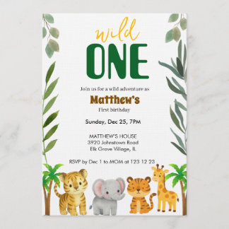 Wild One Jungle First Birthday Invitation