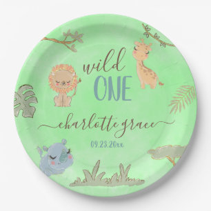 Wild One Jungle Friends Blue Brown Erster Geburtst Pappteller