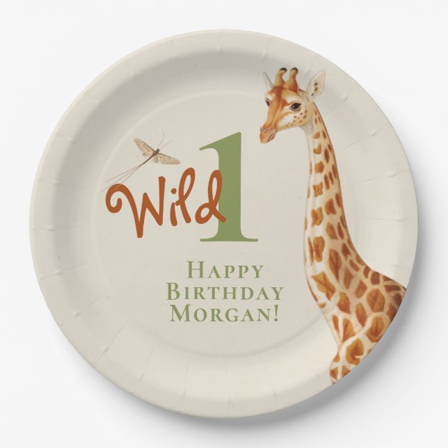 Wild One Jungle Giraffe 1. Geburtstag Pappteller (Vorderseite)