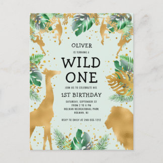 Wild One Jungle Safari 1. Geburtstag Grün Einladungspostkarte