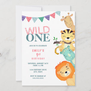 Wild One Jungle Safari 1er anniversaire Invitation