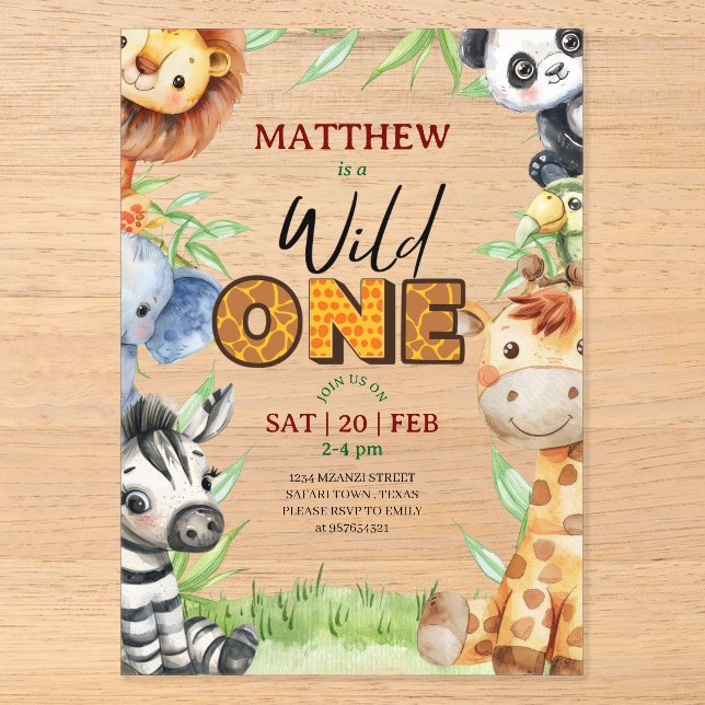 Wild One Jungle Safari 1st birthday Invitation (Recto)