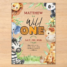 Wild One Jungle Safari 1st birthday Invitation