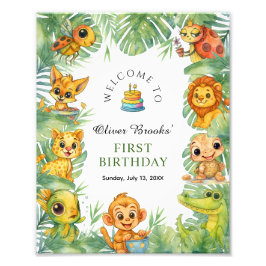 Wild One Jungle Safari 1st Birthday Party Sign Fotodruck