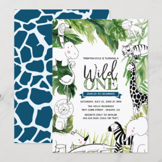 Wild One Jungle Safari Animal Boys erster Geburtst Einladung
