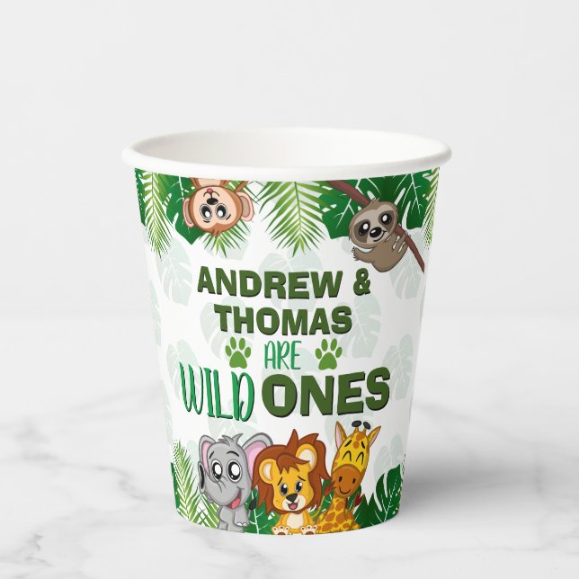 Wild One Jungle Safari Animal Twins Erster Geburts Pappbecher (Vorderseite)
