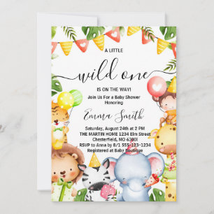 Wild One Jungle Safari Animals Baby Shower Invitat Einladung