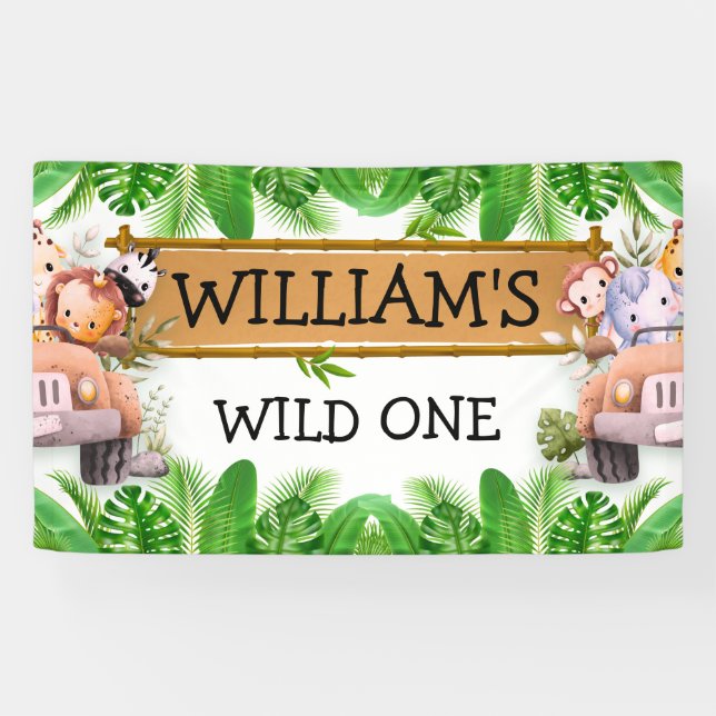 Wild One JUNGLE Safari Animals Geburtstag Banner (Horizontal)