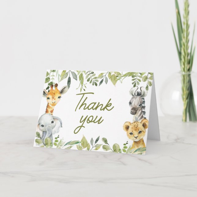 Wild One Jungle Safari Baby Dusche Dankeskarte (Vorderseite)