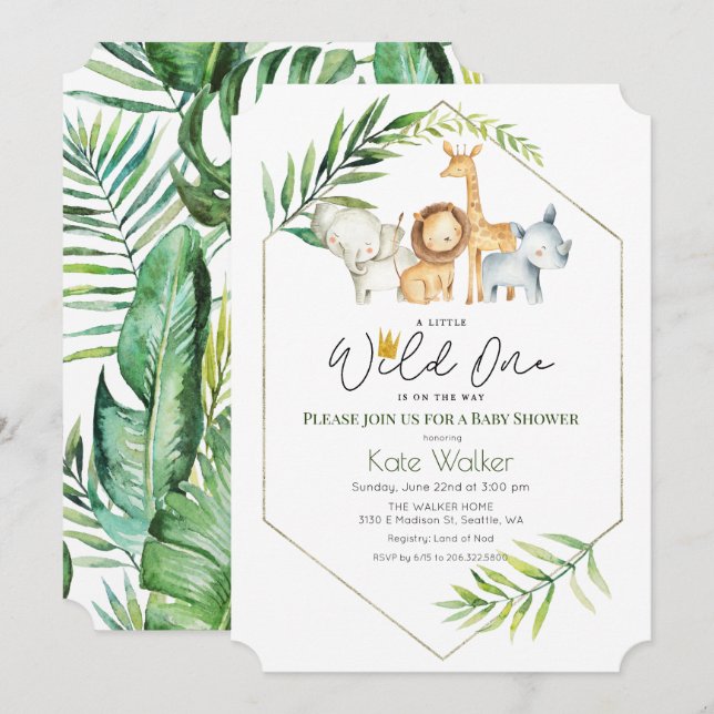 Wild One Jungle Safari Baby Dusche Einladung (Vorne/Hinten)