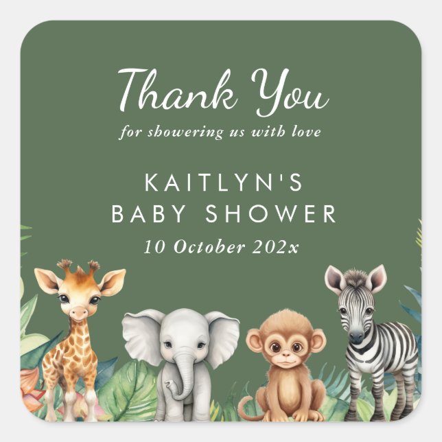 Wild One Jungle Safari Baby Dusche Quadratischer Aufkleber (Vorderseite)