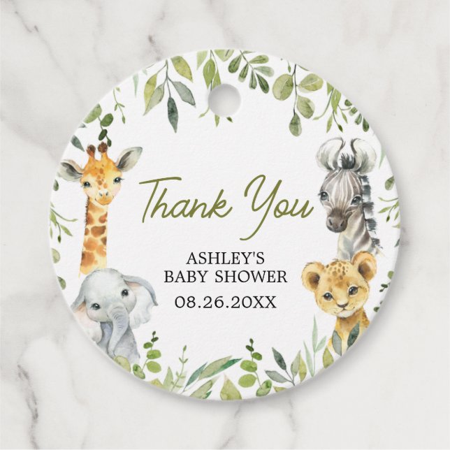 Wild One Jungle Safari Baby Dusche Runde Geschenkanhänger (Vorderseite)
