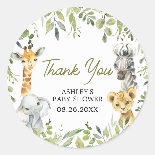 Wild One Jungle Safari Baby Dusche Runder Aufkleber (Vorderseite)