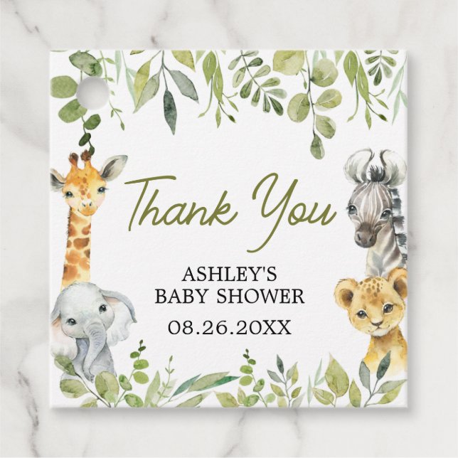 Wild One Jungle Safari Baby Shower Square Geschenkanhänger (Vorderseite)
