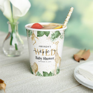 Wild One Jungle Safari Grün & Gold Babyparty Pappbecher