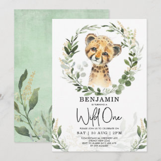 Wild One Jungle Safari Leopard Boy 1. Geburtstag Einladung