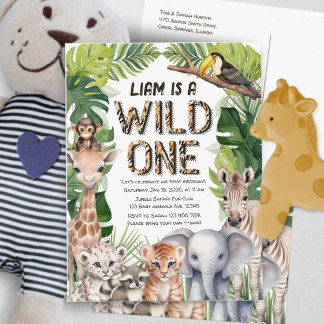 Wild one Jungle Safari thematischer Junge 1. Gebur Einladungspostkarte