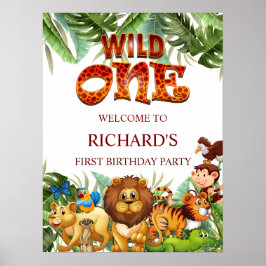 Wild One Jungle Safari Tier Geburtstag Willkommen Poster