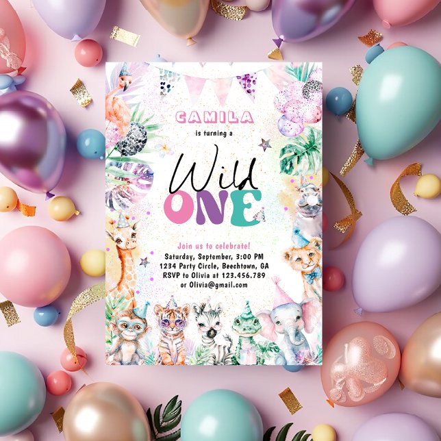 Wild One Jungle Safari Tiere Geburtstag Einladung (Von Creator hochgeladen)