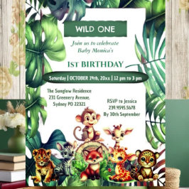Wild One Jungle Safari Tropische Blätter Geburtsta Einladung