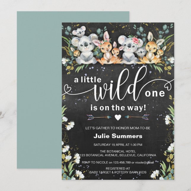 Wild One Koalas & Kangaroos Baby Shower Einladung (Vorne/Hinten)
