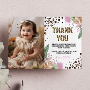 Wild One Leopard Birthday Photo Carte de remerciem
