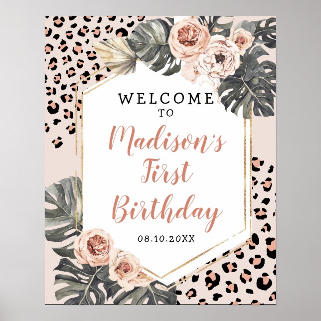 Wild One Leopard Print Girl Geburtstag Begrüßungsz Poster (Vorne)
