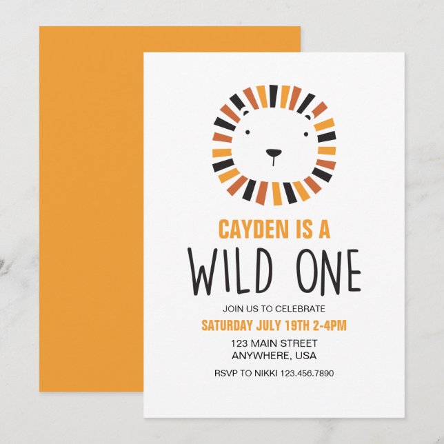Wild One Lion boho Erster Geburtstag Einladung (Vorne/Hinten)