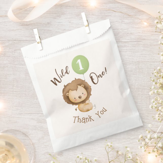 Wild One Lion Sage Green Balloon Junge 1. Geburtst Geschenktütchen (Ausgeschnitten)