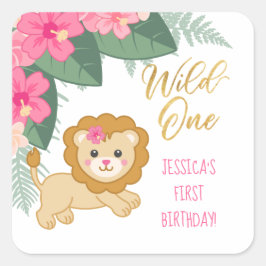 Wild one - Mädchen zum ersten Mal zum Geburtstag z Quadratischer Aufkleber