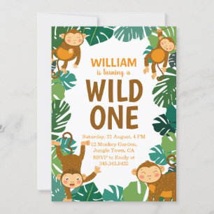 Wild One Monkey Safari Animal 1. Geburtstag Party Einladung