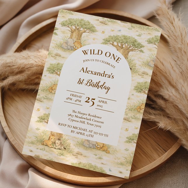 Wild One Neutral Safari First Birthday Einladung (Von Creator hochgeladen)